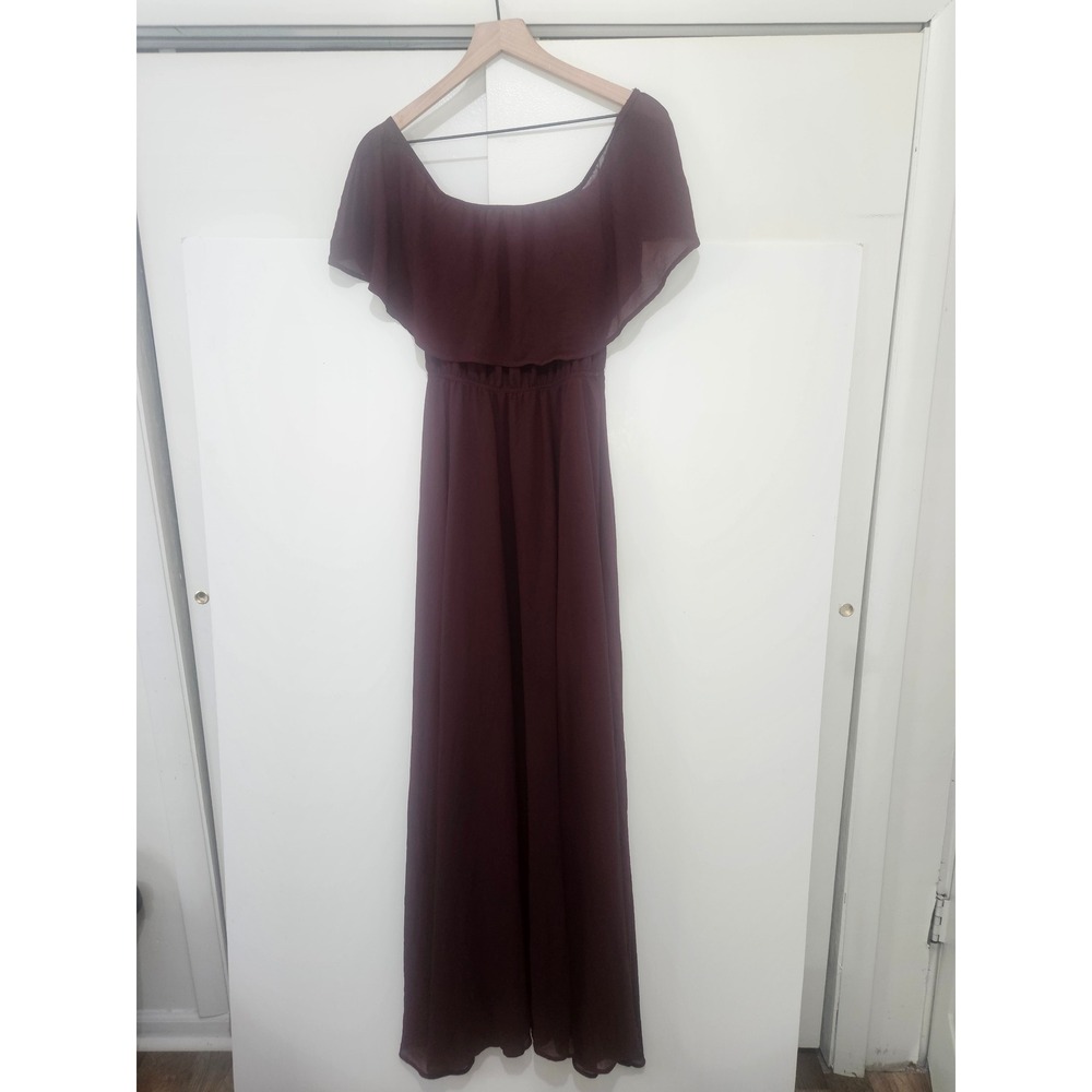 Baltic Born Burgundy Ruffle Off Shoulder Maxi Dress Wine Maroon Chiffon Small
